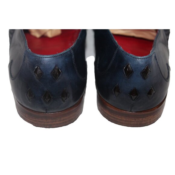 Jeffrey West Shoes Mens US 10 Muse Blue Leather Weave Almond Toe Spain VGC - Picture 7 of 14